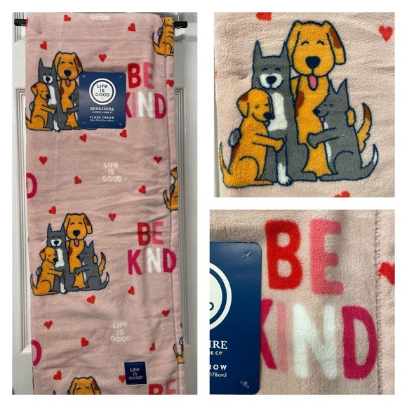 BE KIND Dogs Throw Blanket NWT 50x70” Life Is Good Pink Pet Rescue Adoption NEW - Picture 1 of 6